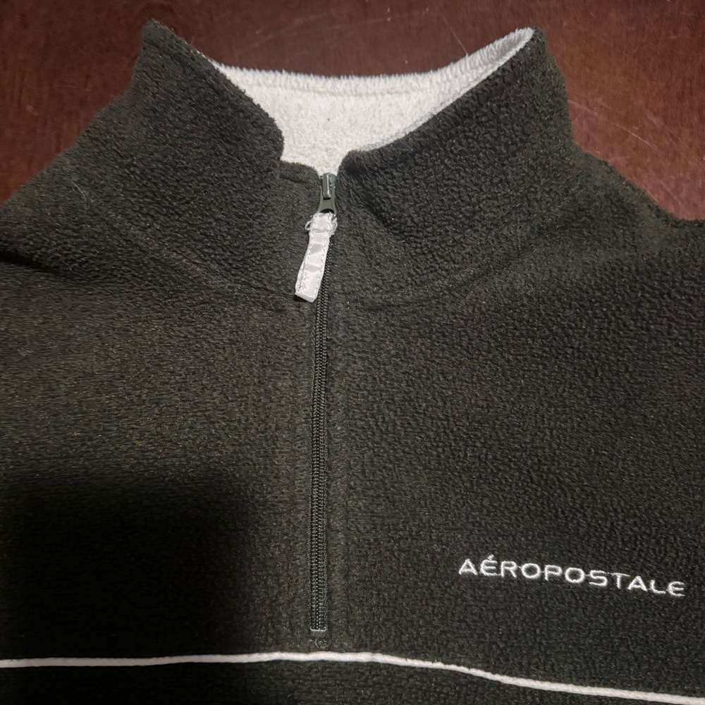 Aeropostale Aero Tec Fleece Quarter Zip Pullover Sweater Green/White Boys XL - Picture 6 of 15